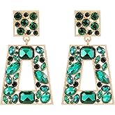 Canboer Elegant Rhinestone Rectangle Dangle Earrings Trendy Geometric Drop Statement Earrings Hypoallergenic for Women