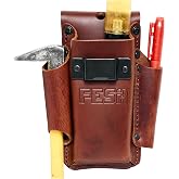FESA 4-in-1 Small Leather Tool Pouch with Tape Measure Holder | with a Steel Tape Measure Clip, 3 Pockets &amp; Reinforced Heavy Duty Rivets - Fits Belts up to 3" - Handcrafted