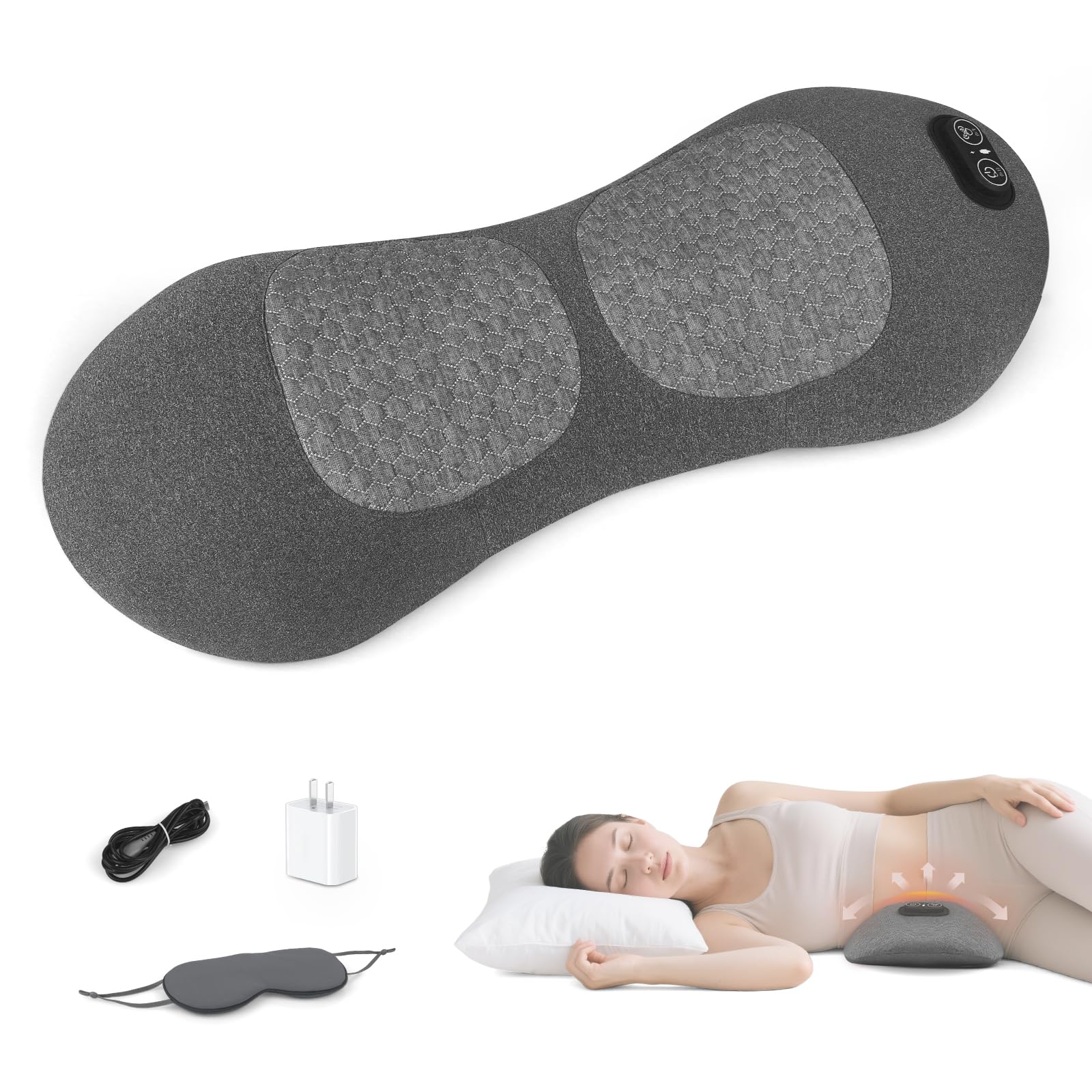 Photo 1 of Lifiora 3-in-1 Back Massager with Heat & Vibration, Smooth Spine Triple Fusion Lumbar Support Pillow for Lower Back and Sciatica Pain Relief, Deep Tissue Relaxation for Bed or Office Chair