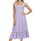 Ekouaer Nightgowns for Women Long Sleeveless Night Gown Victorian Nightdress Button Sleepshirt Soft Sleepwear S-XXXL