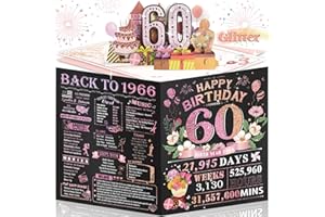 Aiunmiol 60th Birthday Card for Women Her, Large 3D Pop Up 60th Birthday cards for Wife Mom, Happy 60 Year Old Birthday Decor