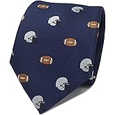 MENDEPOT Novelty Football Necktie Silver Helmet And Sports Navy Tie With Box