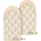 chiccrest 100% Thick Cotton Mini Oven Mitts Silicone Grip Diamond Gingham | Elegant Classic Oven Mitts for Women, Machine Washable, Non-Slip, Reversible Design Fits Both Hands, Stylish Kitchen Decor