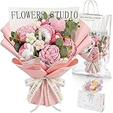 Giegxin Valentine Crochet Flower Bouquet Set, Handmade Knitted Bouquet Artificial Flower of Rose Romantic Gift for Her Girlfriend Mom Mother's Day Valentine Wedding Birthday Appreciation Gift(Pink)