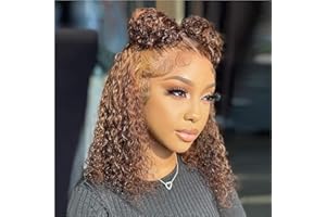 HIRIREMY Curly Bob Wig Human Hair Deep Wave 13x4 HD Lace Front Wigs For Black Women Human Hair Pre Plucked Wear And Go Glueless Short Wet And Wavy Ombre Honey Blonde Highlight Color 4/27 14 Inch