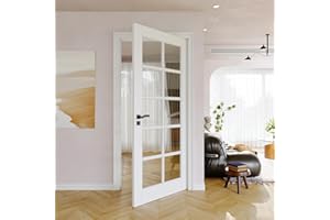 JUJUBON 36"x80" CARB P2 Solid Core & Pre-Finished Thick SGCC Clear Glass Doors, Interior Door for House, 10 Lite Glass Swing Shaker w/o Prehung Jamb, Barn Door Slab, Wood Panel for Closet, Bedroom Doors