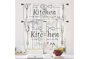 Riyidecor Black White Kitchen Curtains and Valances 3 Piece Set for Windows Rod Pocket 36 Inch Short Small Window Sets Rustic Fork Spoon Country Farmhouse Country Bedroom Living Room Treatment Fabric