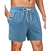 Gleeease 7inch Mens Swim Trunks: with Mesh Liner Lined Quick Dry Stretch Funny Pockets Drawstring Solid Beach Pool Vacation