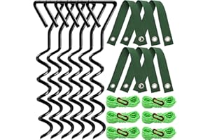ZOOFOX 6 Pack Tent Stakes, Spiral Ground Anchors with Straps and Ropes, Trampoline Anchors High Wind Heavy Duty for Camping T