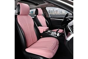 BWTJF Pink Leather Front Car Seat Covers, 2 Pack Universal Sideless Auto Protectors for Front Seats with Storage Pocket and Center Console Covers, Compatible with 95% Cars (Sedan/SUV/Pickup/Van)
