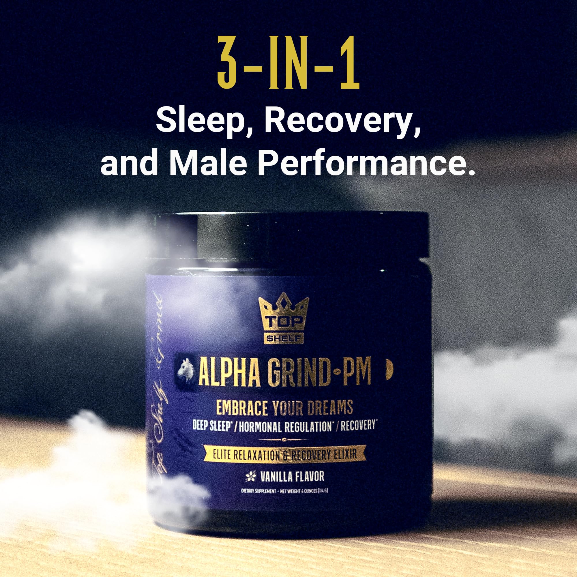 Advanced Sleep Supplement for Men, Nootropic Night Time Burner & Anabolic Recovery, Natural Sleep Aid with Magnesium Glycinate, Apigenin, Selenium - Vanilla Flavor | Alpha Grind PM
