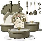 CAROTE 21pcs Ceramic Cookware Sets, Nonstick Pots and Pans Set Non Toxic | Space Saving, Detachable Handle, Dishwasher &amp; Oven Safe, PFAS Free, Kitchen/Apartment/Camping/RV/ Traveling Cooking Sets
