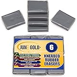 June Gold Kneaded Rubber Erasers, Gray, 6 Pack - Blend, Shade, Smooth, Correct, and Brighten Your Sketches and Drawings
