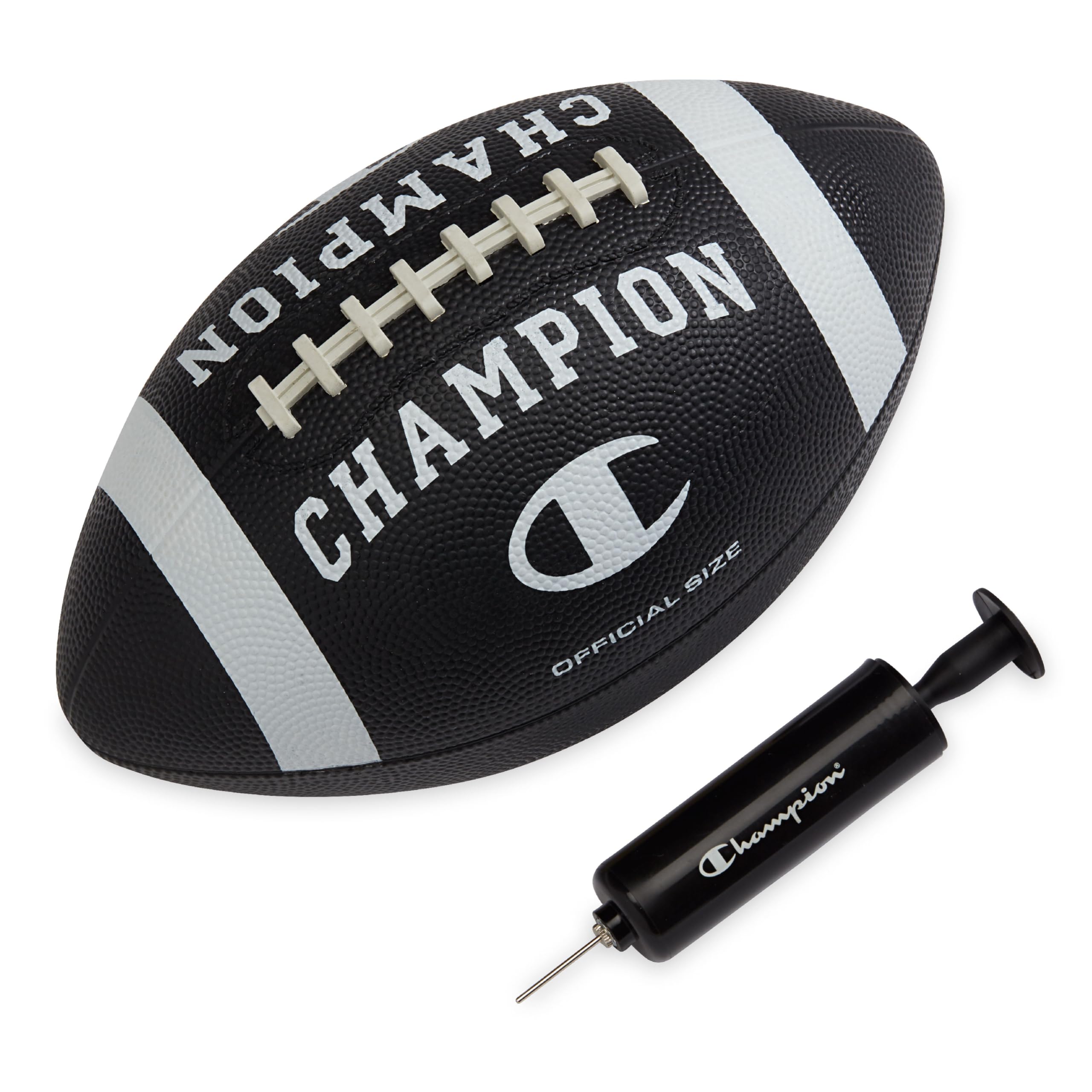 Photo 1 of Champion Blitz Football (Official, Black/White), All-Weather Football, Enhanced Grip, Durable Rubber Cover and Molded Laces, for Outdoor Sports & Training, Includes 6" Ball Pump