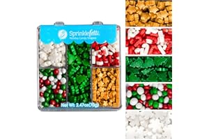 Sweets Indeed Christmas Sprinkle Tackle Box – 2.53 oz | Festive Holiday Sprinkles with Gold Stars, Green Trees, Candy Canes, White Snowflakes & Red-Green Chocolates | Holiday Baking & Cookie Decorating Kit