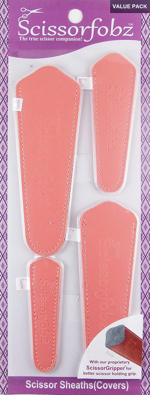 Scissors by SCISSORFOBZ with ScissorGripper -Value Pack-4 Sizes- Designer Scissor sheaths Covers Holders for Embroidery Sewing Quilting - Quilters sewers Gift - Beautiful Coral Pink. #83