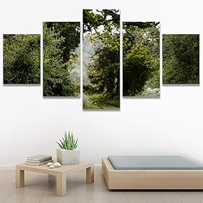 SIGNWIN 5 Panel Canvas Wall Art Green Forest...