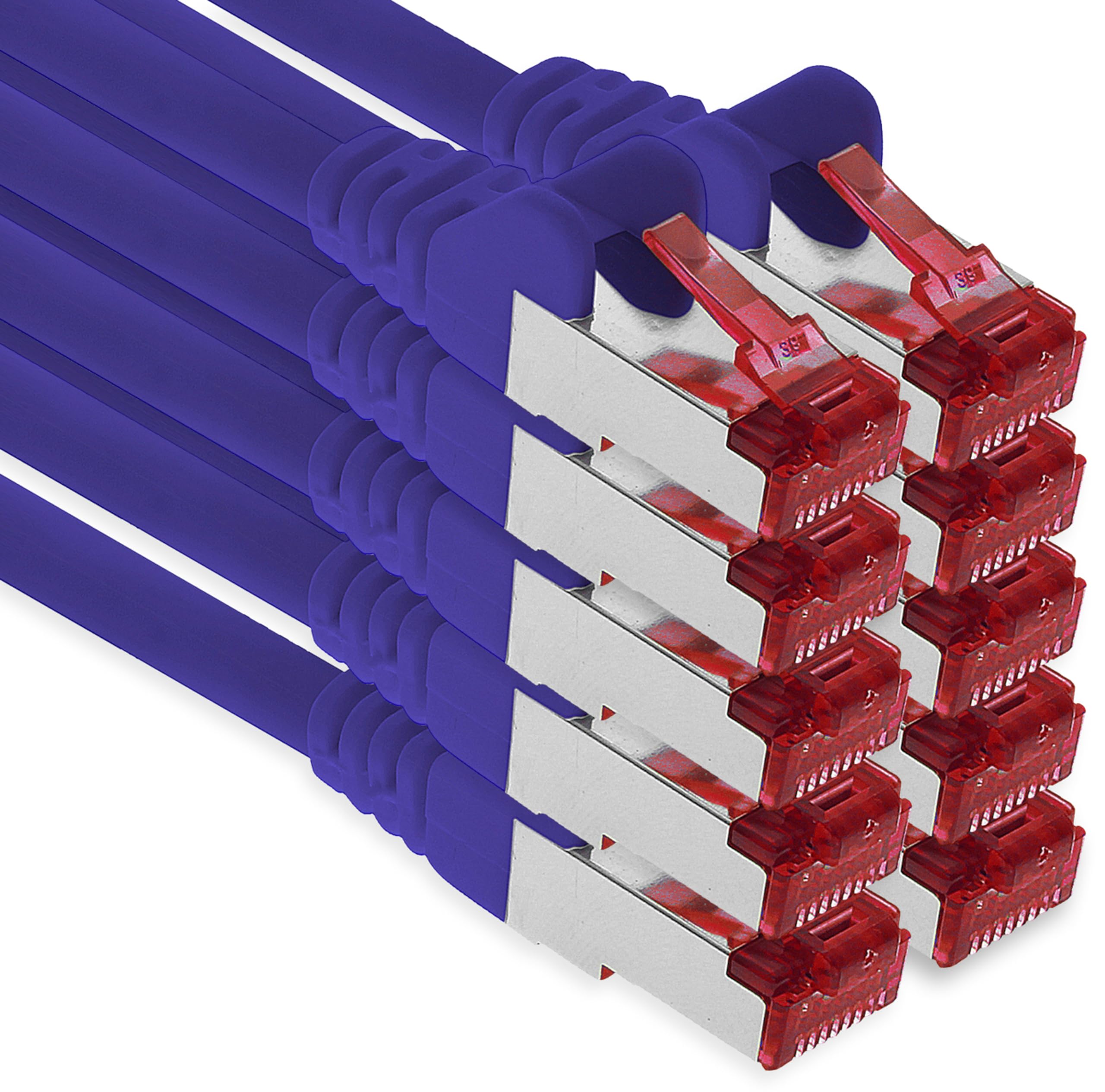 1aTTack.de - 10x 5m CAT6 patch cable S/FTP PIMF shielding CAT.6 RJ45 network cable Ethernet cable DSL LAN router switch modem patch panel - purple - 10 pieces