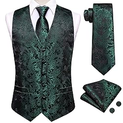 Dubulle Black Green Suit Vest Tie Set Mens Paisley