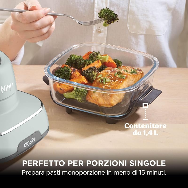 CRISPi, Friggitrice ad Aria in Vetro Compatta, 4 Funzioni, Tortora