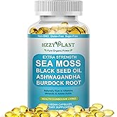 High Absorption Irish Sea Moss Advanced with Black Seed Oil Ashwagandha Turmeric Burdock Root,Sea Moss Superfood w/Raw Sea Mos for Immunity,Gut,&Energy,Non-GMO,60 Servings