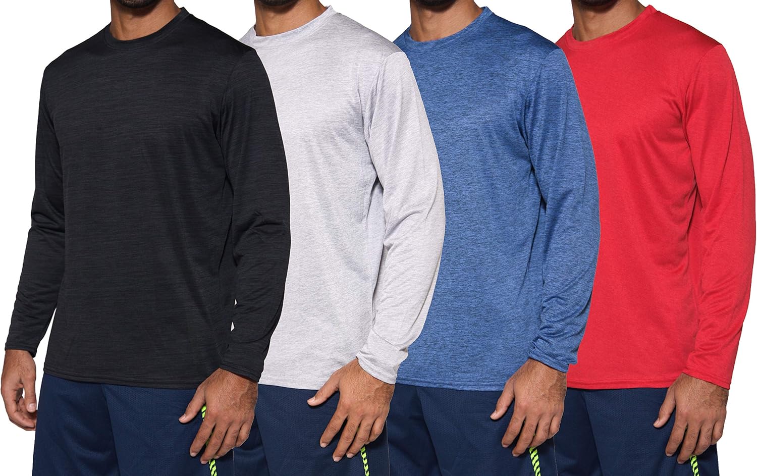 4 Pack: Men's Dry-Fit Moisture Wicking Performance Long Sleeve T-Shirt, UV Sun Protection Outdoor Active Athletic Crew Top at  Men’s Clothing store