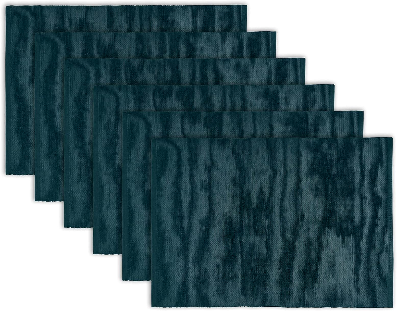Craftbot100 Percent Cotton Ribbed Placemat - Set of 6- Placemat 13 x 19 Inches - Dark Teal - Everyday Basic Table Mats - Fabric Place Mats for Dining Table