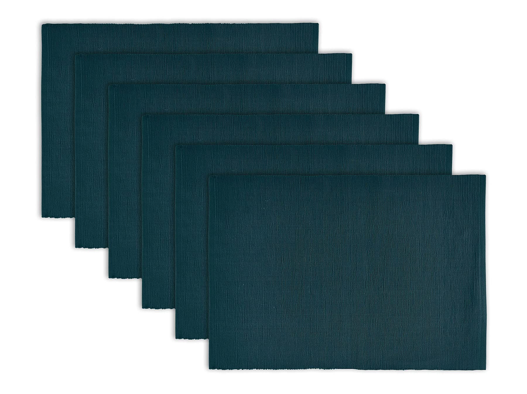 Craftbot100 Percent Cotton Ribbed Placemat - Set of 6- Placemat 13 x 19 Inches - Dark Teal - Everyday Basic Table Mats - Fabric Place Mats for Dining Table