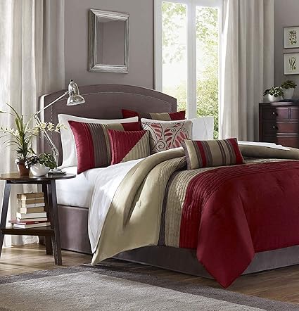 Amazon Com 7 Pc Burgundy Taupe Red Cal King Size Bed