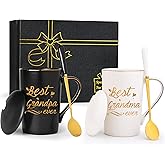 Jmugmt Best Grandma Grandpa Ever Mug Set, Best Grandparents Mugs, New Grandparents Mugs, Birthday Mothers Day Gifts for Grandma and Grandpa from Granddaughter Grandson 14 Ounce with Gift Box