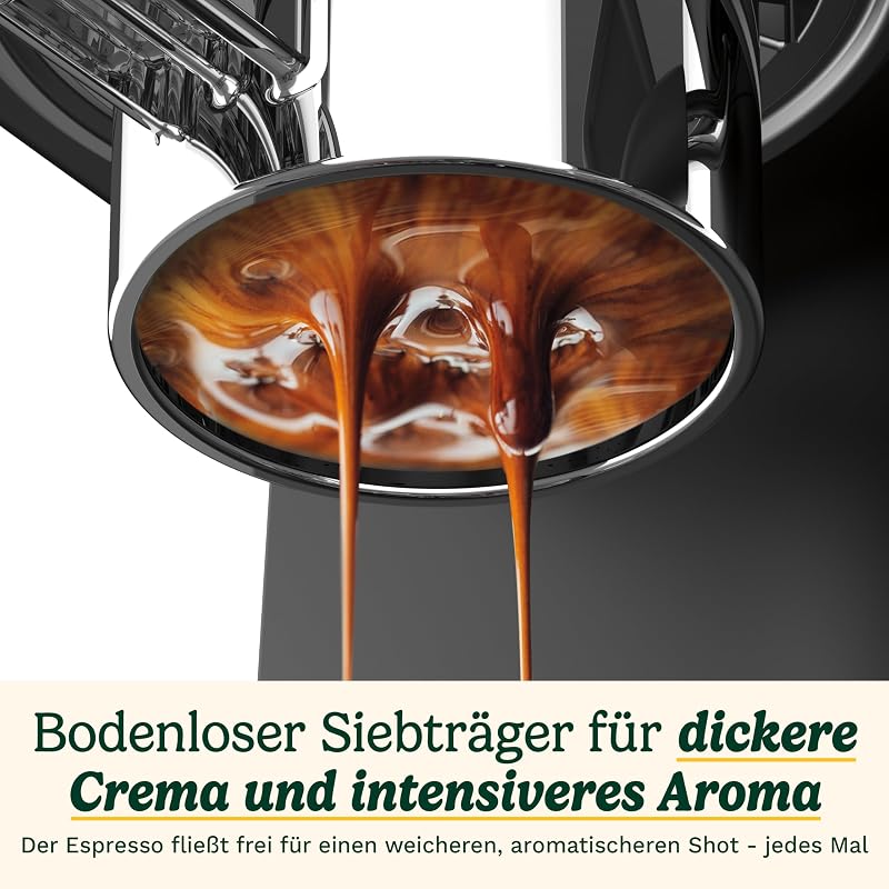 Slim Kaffeemaschine | Espresso, Americano, Cold Brew | Integrierter Milchaufschäumer | 15 Bar | Siebträger ohne Boden | kompakt | Reisebecher | 1,5L Tank, Edelstahl Slim