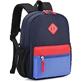 PIG PIG GIRL Kids Backpack, 16'' Lightweight School Backpack for Boys Girls,Casual Bookbag for Primary Elementary Middle School,Age 5-14,Navy Blue and Blue,Large Size