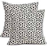 Sweetshow Polka Dot Pillow Covers 18x18 Set of 2 Black Cream Throw Pillows Boho Design Brush Strokes Decorative Outdoor Pillowcase Square Cushion Cover Linen Pillow Case for Home Sofa Couch Bed