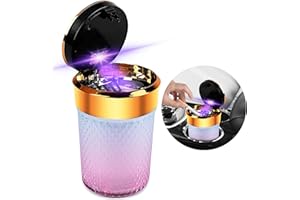 YESCOO Car Ashtray With Lid Smell Proof, LED Ash Tray with Ceramic Inner Cup, Portable Ashtray for Car Cup Holder, Home, Office, Car Accessories for Gifts