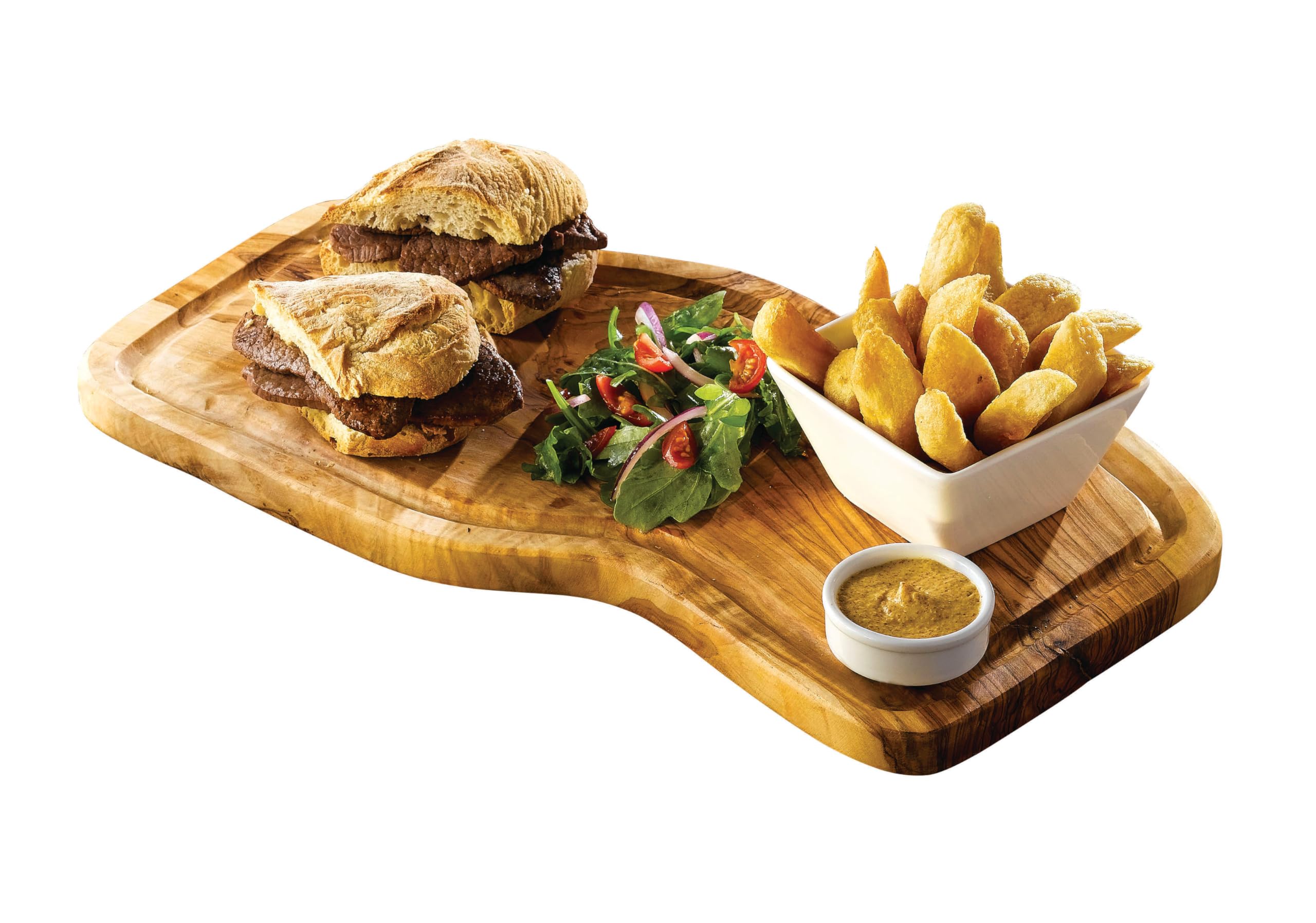 Genware OWSB Serving Board with Groove, Olive Wood, 40 cm x 21 cm