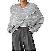 QJQ Women's 2025 Fall Long Sleeve Crewneck Cropped Sweater Lightweight Asymmetrical Wrap Tops Knit Pullover