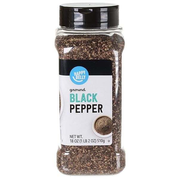 AMAZON BRAND – HAPPY BELLY BLACK PEPPER, COARSE GROUND, 18 OZ