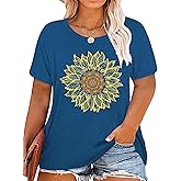 Plus Size Tops Sunflower Shirts for Women Flower Graphic Tees Shirts Summer Inspirational Tshirt