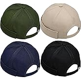 4 Pcs Brimless Hat Docker Cap No Brim Hats Skull Caps Rolled Cuff Beanie Hip Hop Hats with Buckle for Men