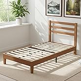 Sweetcrispy Solid Wood Bed Frame - Twin Size Mattress Foundation with Headboard, No Box Spring Needed with 1100LBS Sturdy Wooden Slats Support, Noise Free, Easy Assembly