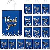 PerKoop 60 Pcs Thank You Gift Bags Bulk Paper Gold Thank You Wedding Bags with Handle for Business, Shopping, Wedding, Baby Shower, Party Favors (Royal Blue)