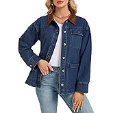 Kedera Womens Oversized Denim Jacket 2025 Trendy Button Up Long Sleeve Jean Jacket with Faux Suede Collar Fall Barn Coat