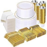 700 Piece Dinnerware Set for Wedding & Party,100 Guest RimPlastic Plates,100 Plastic Silverware,100 Cups,100 Linen Like Napki