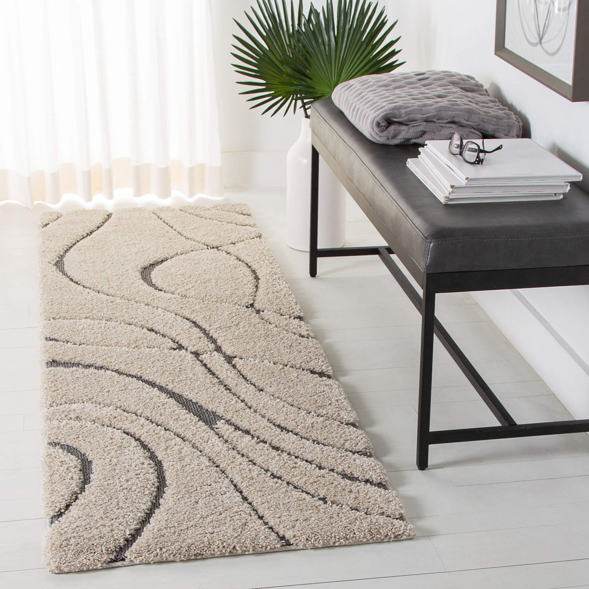SAFAVIEH Florida Shag Collection Runner Rug - 2'3" x 15', Cream & Grey, Non-Shedding & Easy Care, 1.2-inch Thick Ideal for High Traffic Areas in Living Room, Bedroom (SG471-1180) Image