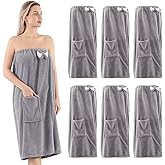 AUECOOME 6 Pcs Spa Robe Bath wrap Towels for Women Waffle Spa Wraps with Pocket Adjustable Closure Lightweight Towel Wraps for Bath Shower (Gray, Medium)