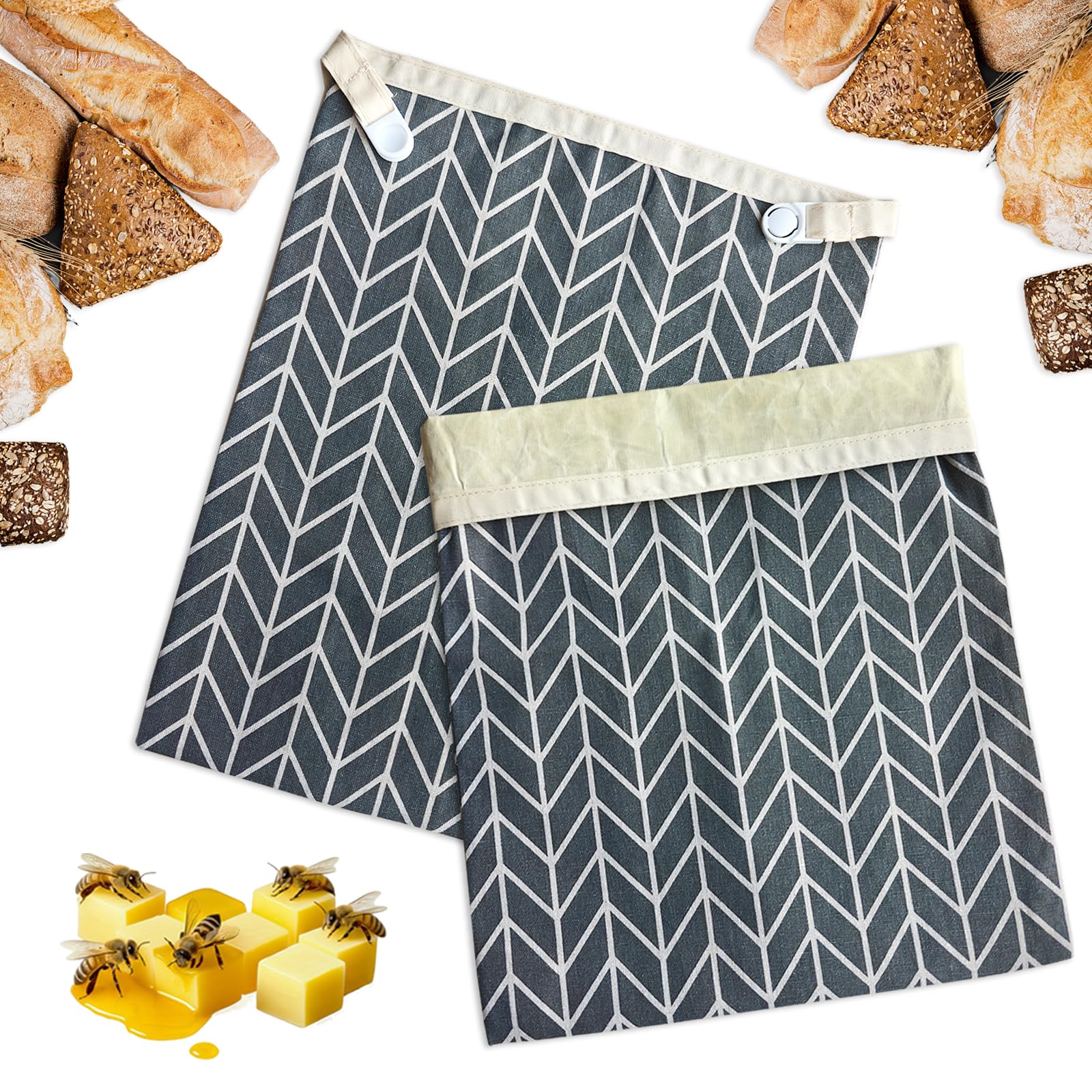 Photo 1 of 2 Pack Reusable Beeswax Bread Bags for Sourdough - 12.6” x 16.3” Extra Large Storage, Keeps Homemade Bread Fresh