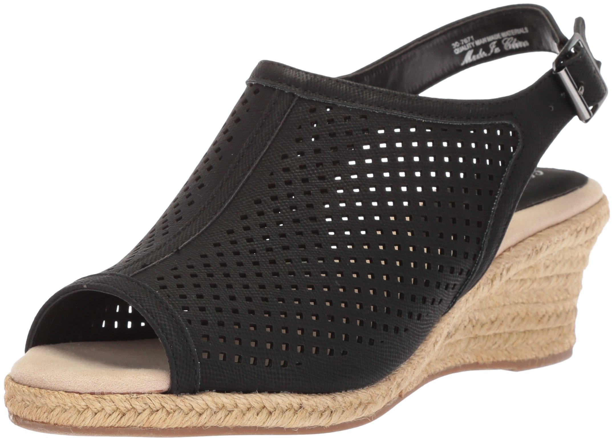 Easy Street Women’s Stacy Wedge Sandal, Black Linen, 10 Narrow