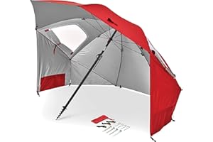 Sport-Brella Premiere UPF 50+ Umbrella Shelter for Sun and Rain Protection (8-Foot, Red)