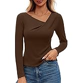 DCCISU Women's Long Sleeve Asymmetrical Cowl Neck Ribbed Tops 2026 Spring Fashion Dressy Shirt Going Out Top