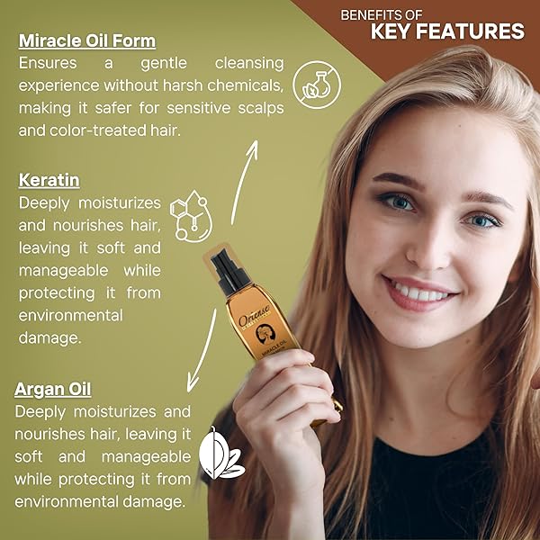 ORIENSE MIRACLE OIL HAIR SERUM – KERATIN & ARGAN OIL, RICH REPAIR, SMOOTHNESS & RESTORATION, CONTROLS ELECTRIFICATION AND IMPROVES HAIR STRAIGHTNESS || CURLS, 4.2 FL OZ